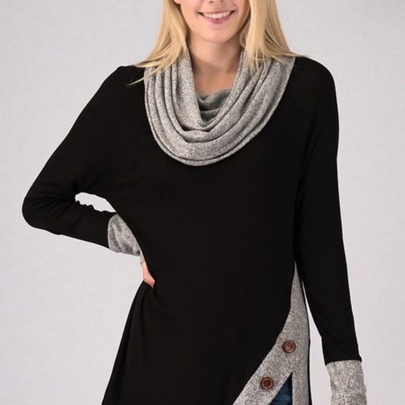 Cowl Neck Top with Side Button Detail - Picture 3 of 3